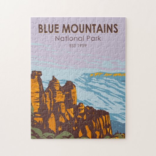 Blue Mountains Nationalpark Australien Vintag Puzzle (Vertikal)