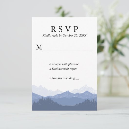 Blue Mountains Rustic Wedding RSVP Card (Stehend Vorderseite)