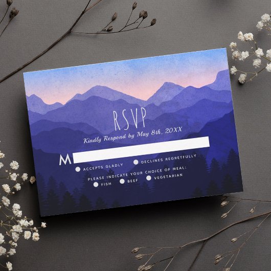 Blue Mountains Wedding RSVP Card Karte