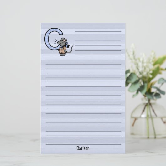 Blue Mouse Mit Monogramm "C" Lined Briefpapier (Stehend Vorderseite)