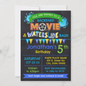 Blue Movie & Waterslide Kindergeburtstag Sommer Pa Einladung (Vorderseite)