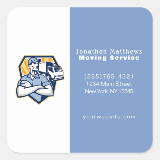 Blue Moving Typ Company Service Business Quadratischer Aufkleber (Vorderseite)