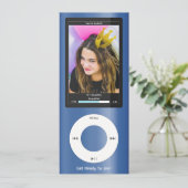 Blue MP3 Music Player II Birthday Einladung (Stehend Vorderseite)