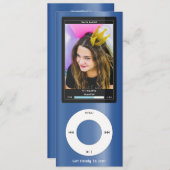 Blue MP3 Music Player II Birthday Einladung (Vorne/Hinten)