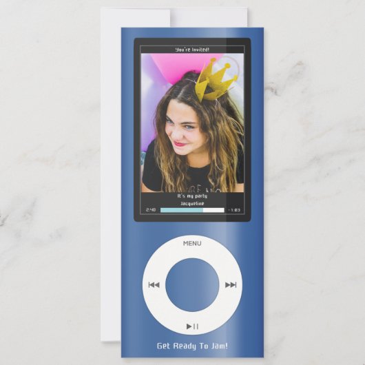 Blue MP3 Music Player II Birthday Einladung (Vorderseite)