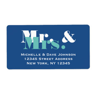 Blue Mr and Mrs. address labels for newlyweds