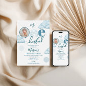 Blue Mr ONE-derful Photo Birthday Invitation Einladung