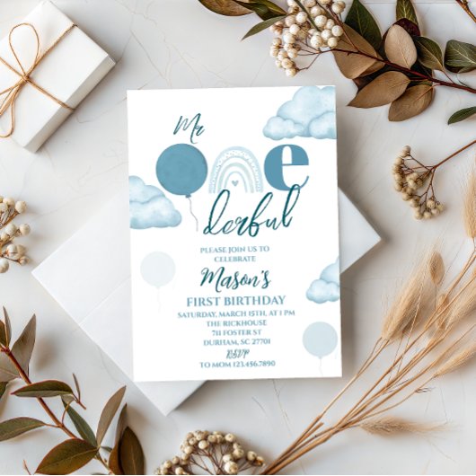 Blue Mr ONEderful First Birthday Einladung