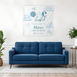 Blue Mr Onederful Sky Cloud 1st Birthday  Wandteppich