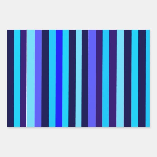 Blue Multi Tone Streifen Geschenkpapier Set (Vorderseite 3)