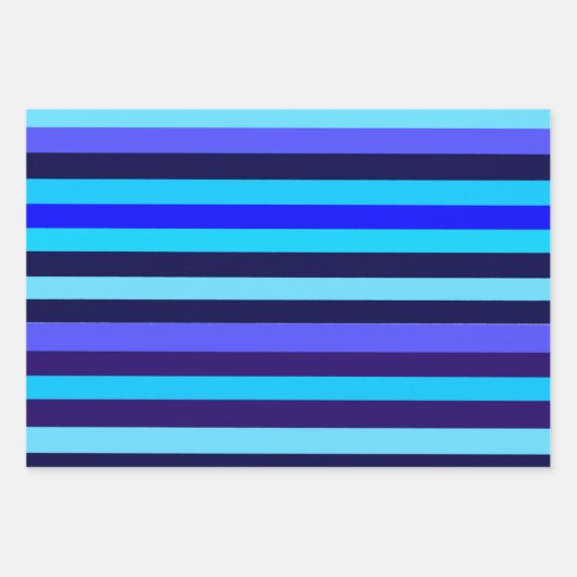 Blue Multi Tone Streifen Geschenkpapier Set (Vorderseite)