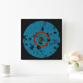 Blue Multicolor Vinyl Disk Texture Muster Quadratische Wanduhr (Zuhause)
