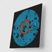 Blue Multicolor Vinyl Disk Texture Muster Quadratische Wanduhr (Winkel)