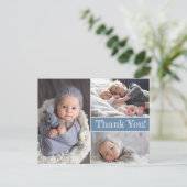 Blue Multiple Foto Geschwister Second Baby Birth Ankündigungspostkarte (Stehend Vorderseite)