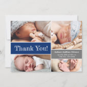 Blue Multiple Fotos Baby Boy Shower Sketch Dankeskarte (Vorderseite)