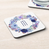 Blue Mum Wreath Monogram Getränkeuntersetzer (Linke Seite)