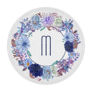 Blue Mum Wreath Monogram Schneidebrett