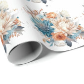 Blue Mums Pink Peonies Wedding Bouquet Geschenkpapier (Rolleneckpunkt)