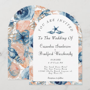 Blue Muschel Blume Watercolor Beach Hochzeit Einladung