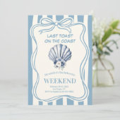 Blue Muschel Coastal Floral Celebration Bacheloret Einladung (Stehend Vorderseite)