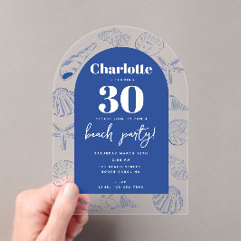 Blue Muscheln Beach Summer Birthday Party Arch Acryleinladungen