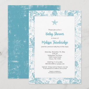 Blue Muscheln Starfish Babydusche einladen Einladung