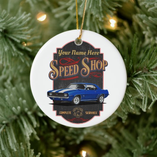 Blue Muscle Custom Speed Shop Keramik Ornament (Baum)