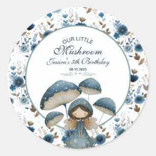 Blue Mushroom Fairy Verzaubertes Kindergeburtstag  Runder Aufkleber