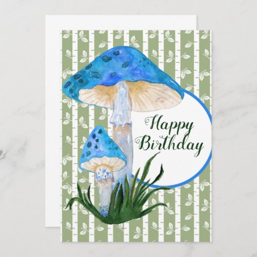 Blue Mushrooms auf Aspen Birthday Flat Card (Vorne/Hinten)