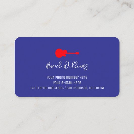 Blue Music Business Card for Guitar Teachers Visitenkarte (Rückseite)