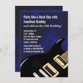 Blue Music Guitar Rock Star Geburtstag Einladung (Vorne/Hinten)