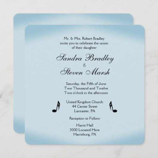 Blue Music Theme Wedding Einladung (Vorne/Hinten)
