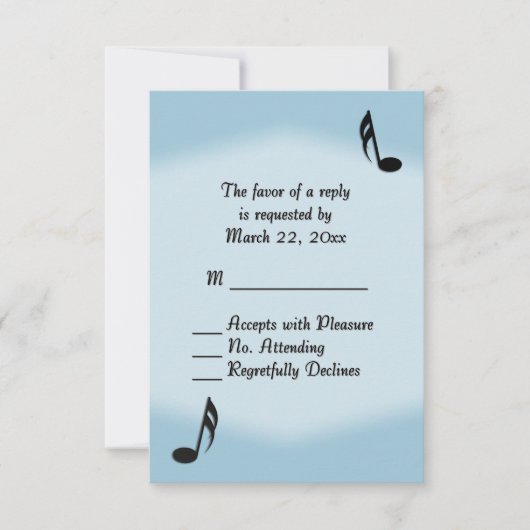 Blue Music Wedding RSVP Karte (Vorderseite)