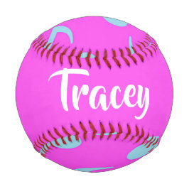 Blue Musical Note on Pink Baseball