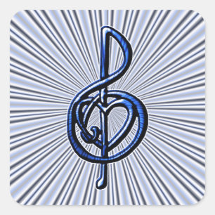 Blue Musical Treble Clef Herz Persönliche Kunst Quadratischer Aufkleber