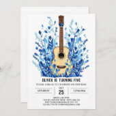 Blue Musician's Guitar Boy Geburtstag Einladung (Vorne/Hinten)