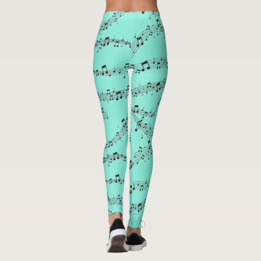 Blue Musiknote Pattern Musiker Leggings (Rückseite)