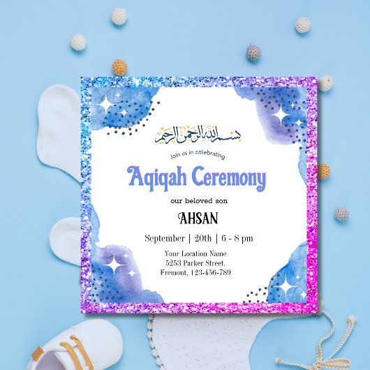 Blue Muslim Baby Aqeeqah- Aqiqah- Einladung