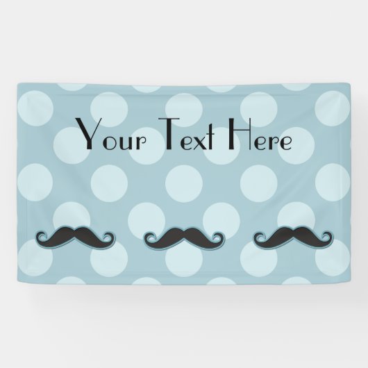 Blue Mustache, Curl Mustache, Stache, Polka Dots Banner (Horizontal)