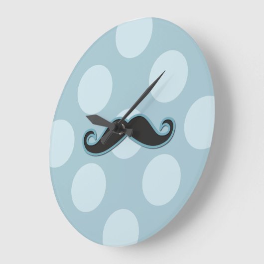 Blue Mustache, Curl Mustache, Stache, Polka Dots Große Wanduhr (Winkel)