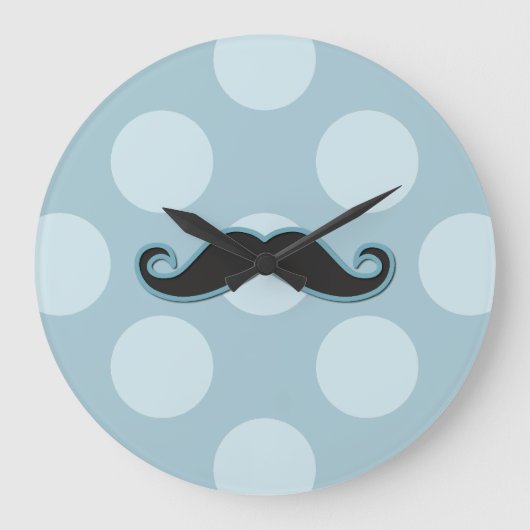 Blue Mustache, Curl Mustache, Stache, Polka Dots Große Wanduhr (Vorderseite)