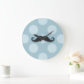 Blue Mustache, Curl Mustache, Stache, Polka Dots Große Wanduhr (Zuhause)