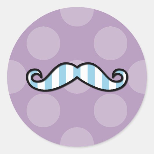 Blue Mustache, Curl Mustache, Stache, Polka Dots Runder Aufkleber (Vorderseite)
