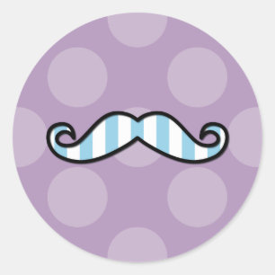 Blue Mustache, Curl Mustache, Stache, Polka Dots Runder Aufkleber
