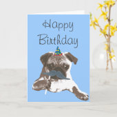 Blue Mustache Mops Happy Birthday Card Karte (Gelbe Blume)