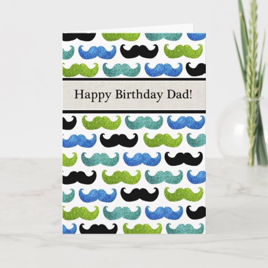 Blue Mustache pattern - Happy Birthday Dad Karte (Vorderseite)