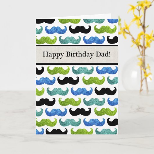 Blue Mustache pattern - Happy Birthday Dad Karte (Gelbe Blume)
