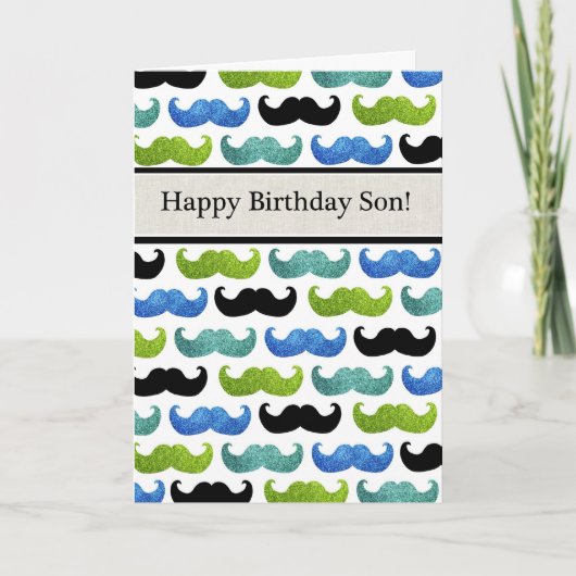 Blue Mustache pattern - Happy Birthday Son Karte (Vorderseite)