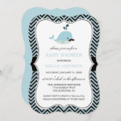 Blue Mustache Whale Zickzack Boy Baby Dusche Einladung (Vorne/Hinten)