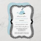 Blue Mustache Whale Zickzack Boy Baby Dusche Einladung (Vorne/Hinten)